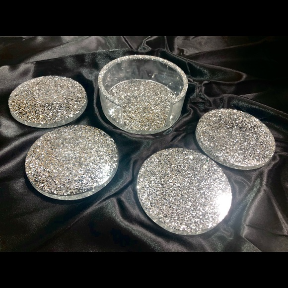 Discounted Silver Glitter Coaster Set of 4 WITHOUT Matching Holder - Picture 10 of 15